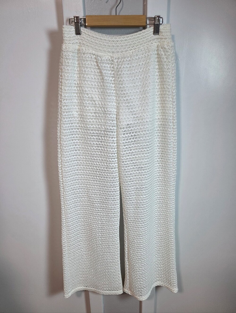 Say What? Cream Crochet Lace Wide-Leg Pants, Size Medium